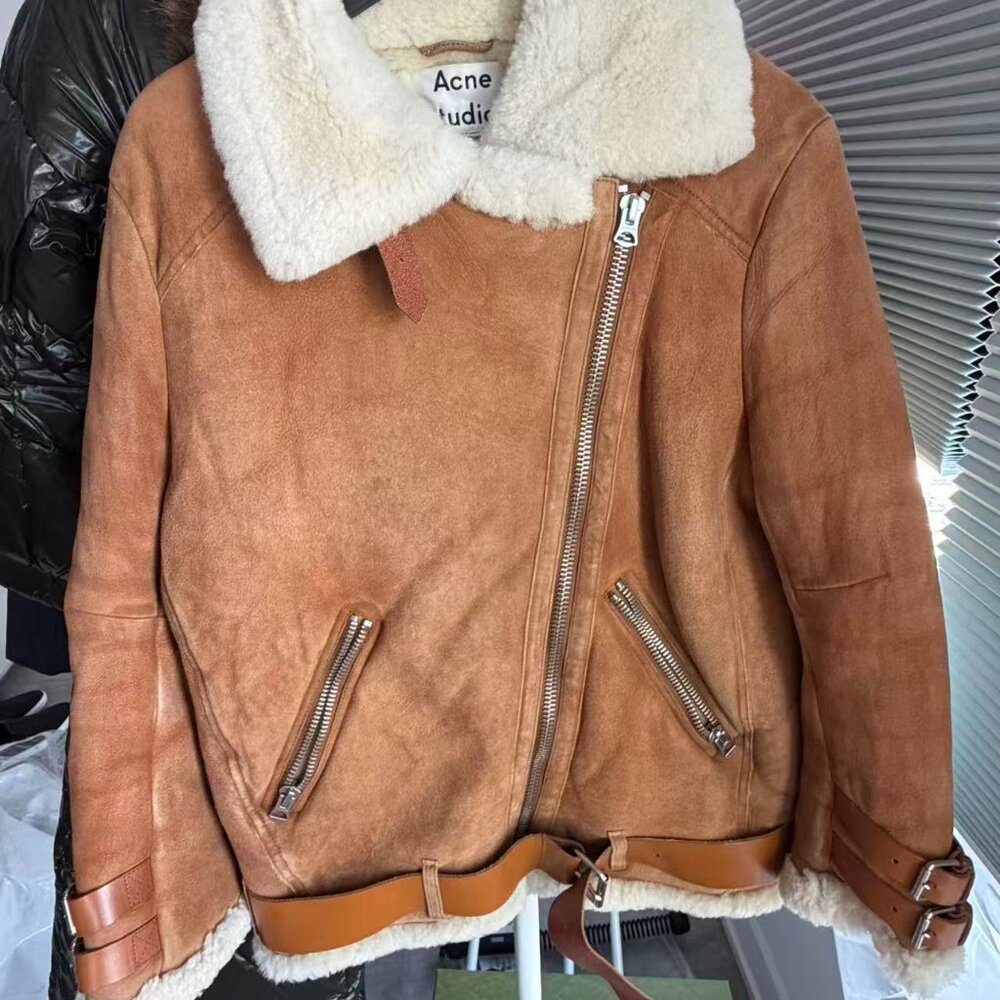 Acne Studios Dark Orange Velocite Suede Shearling Jacket